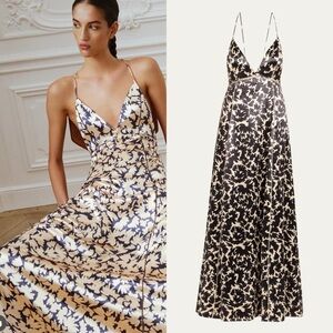 ULLA JOHNSON Evie Floral Satin Midi Dress in Raven 10